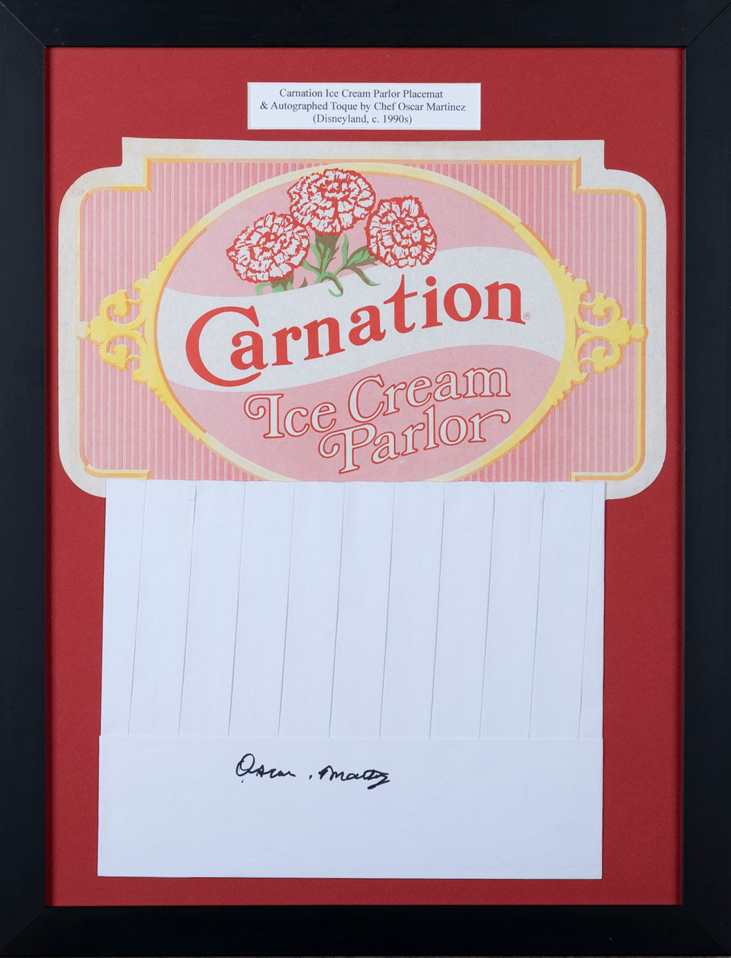 Autographed Original Carnation Ice Cream Parlor Place Mat and Toque